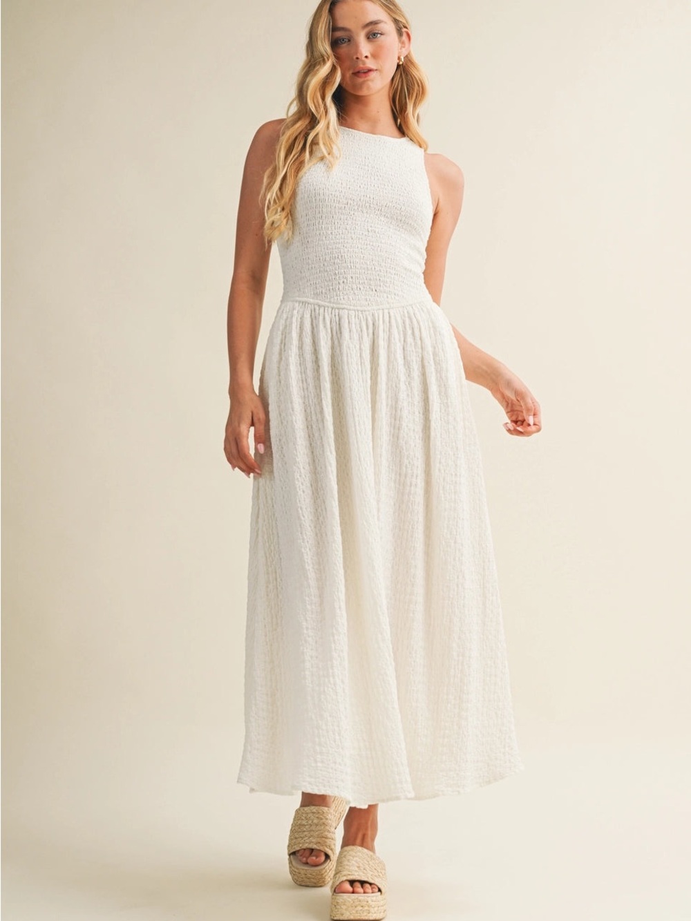Mustard Seed White Textured Maxi Dress - Women's